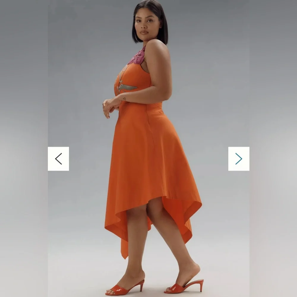 Yukiko Noritake x Anthropologie Asymmetric Floral Midi Dress in Orange - Picture 4 of 6